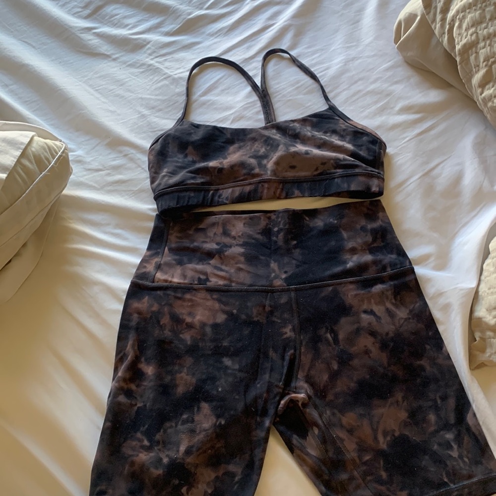 Lululemon purple tie dye sports bra and align short set